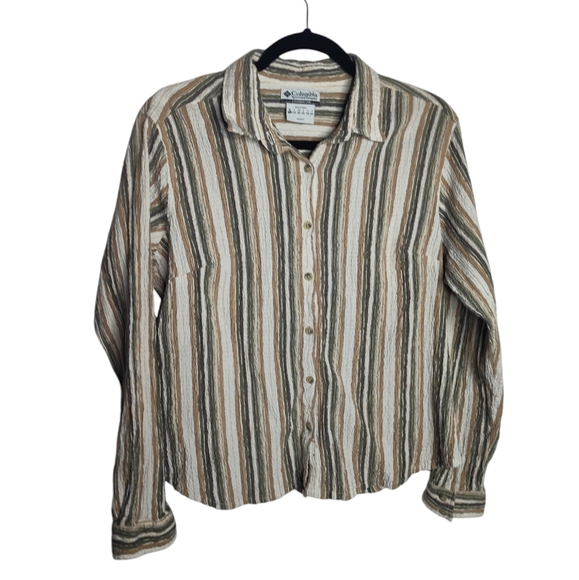 Columbia Striped Cotton Rouched Long Sleeve Button up shirt, women's XL - Picture 1 of 7